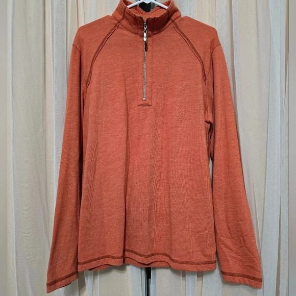 Tommy Bahama Knit 1/4 Zip Pullover in Dusky Orange, Exposed Stitching, EUC! - Picture 1 of 9